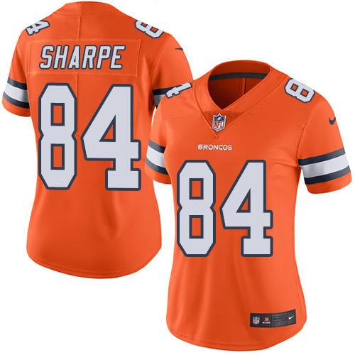 Nike Broncos #84 Shannon Sharpe Orange Women's Stitched NFL Limited Rush Jersey